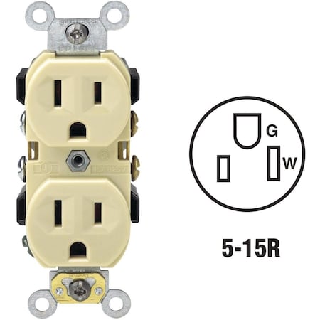 Leviton Straight Blade Receptacle, 5-15R, 15 A, 125V AC, 2 Pole, 3 Wire, Self-Grounded S01-0BR15-0IS